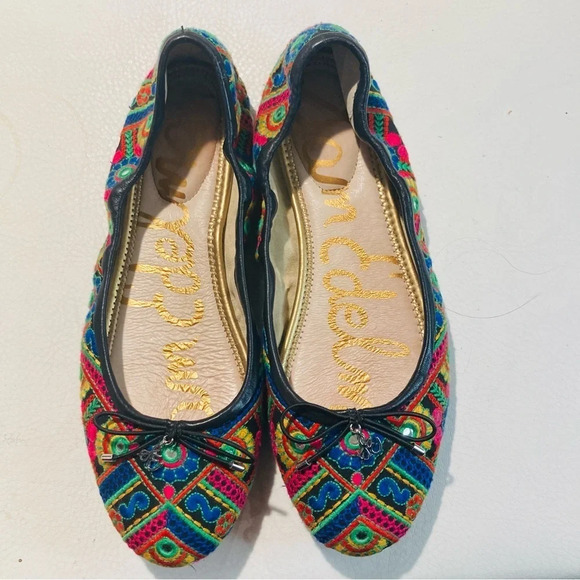 SAM EDELMAN Sz 9 Felicia Boho  Embroidered Almond Toe Ballet Flats - Picture 8 of 12
